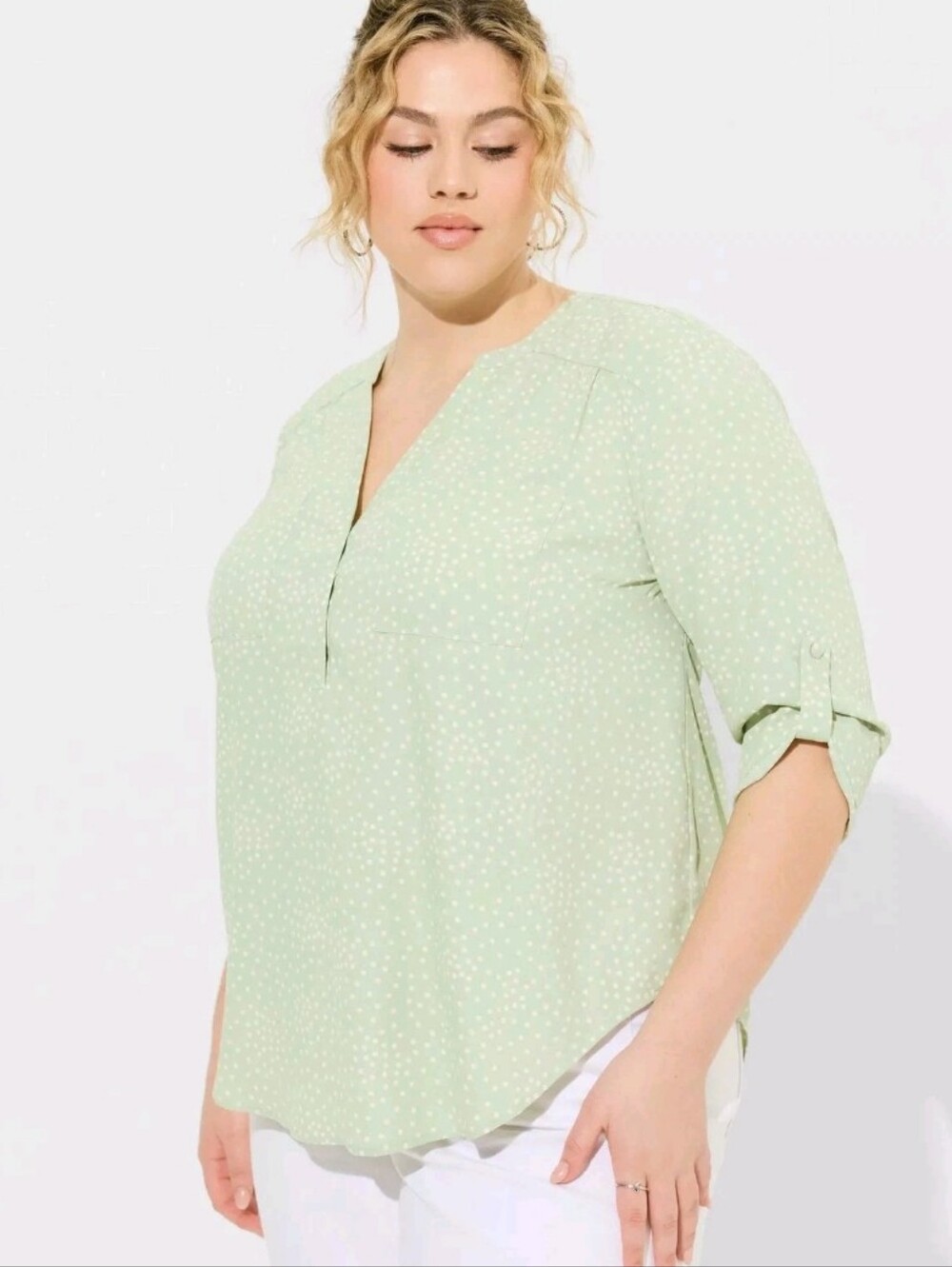 Torrid Harper Georgette Green Polka Dot Top, Sz 4X